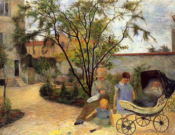 The Family in the Garden, rue Carcel - Paul Gauguin Painting
